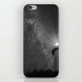 Lighthouse starry sky; Milky Way landscape black and white photograph - photography - photographs iPhone Skin