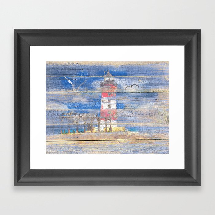 Lighthouse with Seagulls A343 Framed Art Print