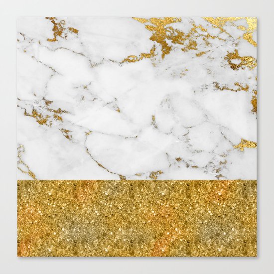 Luxury and glamorous gold glitter and white and gold marble Canvas Print