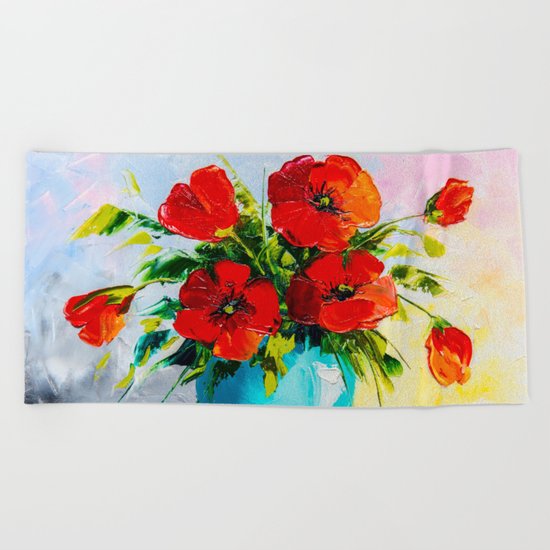 Red poppies Beach Towel