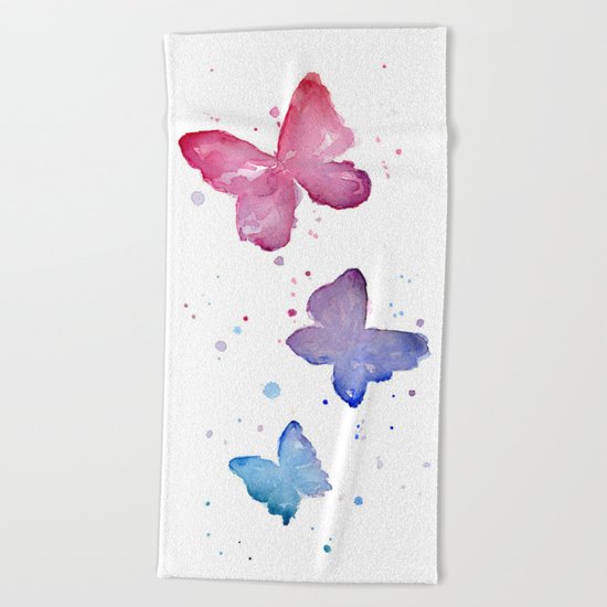Butterflies Watercolor Abstract Splatters Beach Towel