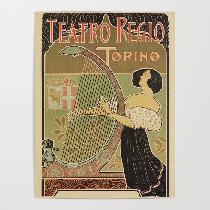 Art nouveau Royal Opera House Turin Torino Poster