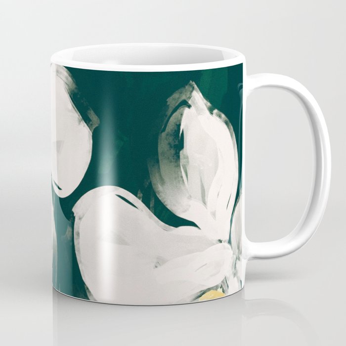 White Flowers On Green Coffee Mug