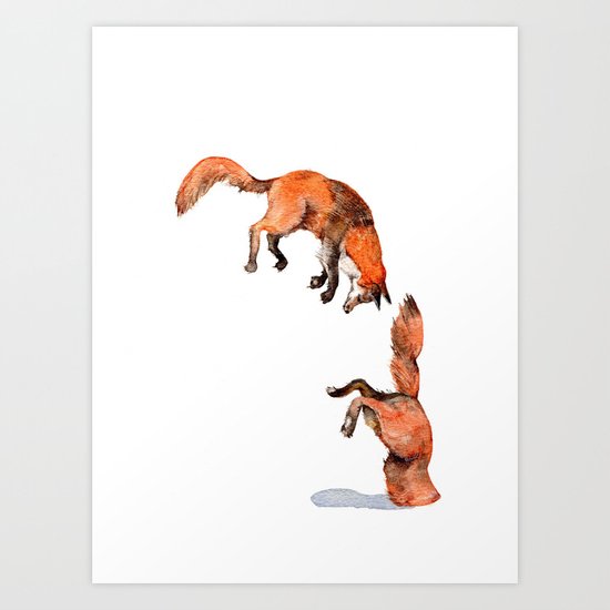 Jumping Red Fox Art Print