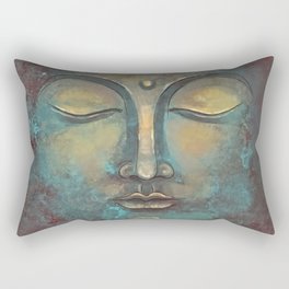 Rusty Golden Copper Buddha Face Watercolor Painting Rectangular Pillow