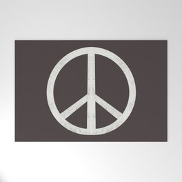 Peace - peace flag, peace, love, woodcut, linocut, vintage, hippie, happy Welcome Mat