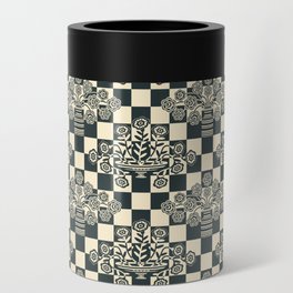 OP-ULENCE CHECKERED FLORAL PATTERN in BLACK & WARM WHITE Can Cooler