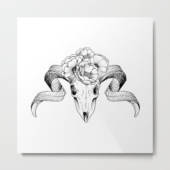 Flower Head Skull Metal Print