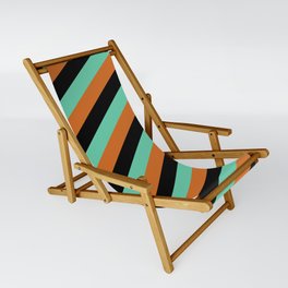[ Thumbnail: Black, Aquamarine, and Chocolate Colored Pattern of Stripes Sling Chair ]