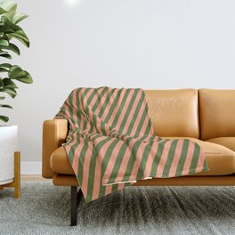 [ Thumbnail: Light Salmon & Dark Olive Green Colored Lined Pattern Throw Blanket ]