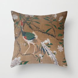 Antique French Chinoiserie in Tan & White Throw Pillow