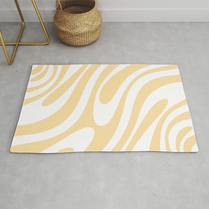Wavy Loops Retro Abstract Pattern Buttercream Yellow and White Rug