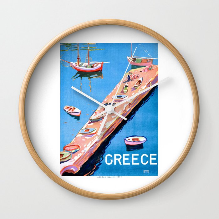 1948 GREECE Aegean Island Jetty Travel Poster Wall Clock