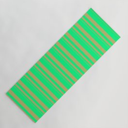 [ Thumbnail: Dark Khaki and Green Colored Stripes/Lines Pattern Yoga Mat ]
