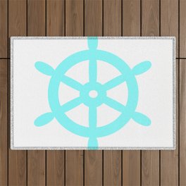 Ship Wheel (Aqua & White) Outdoor Rug