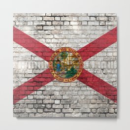 Florida State Flag on an Urban Brick Wall Metal Print | Brickwall, Stateflag, Pride, Hipster, Urban, Distressed, State, Vintage, Patriotic, Trendy 