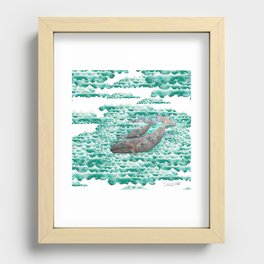 Mama + Baby Gray Whale in Ocean Clouds Recessed Framed Print