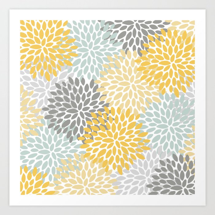 Floral Pattern, Yellow, Pale, Aqua and Gray Kunstdrucke Floral Pattern, Yellow, Pale, Aqua and Gray Kunstdrucke