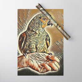A parrot standing on a woman's hand - artistic illustration artwork Wrapping Paper