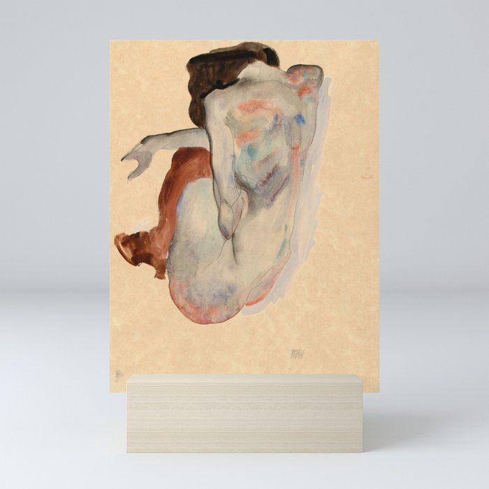 Egon Schiele - Crouching Nude in Shoes and Black Stockings, Back View Mini Art Print