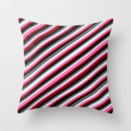 [ Thumbnail: Colorful Dim Gray, Light Cyan, Hot Pink, Maroon & Black Colored Striped/Lined Pattern Throw Pillow ]