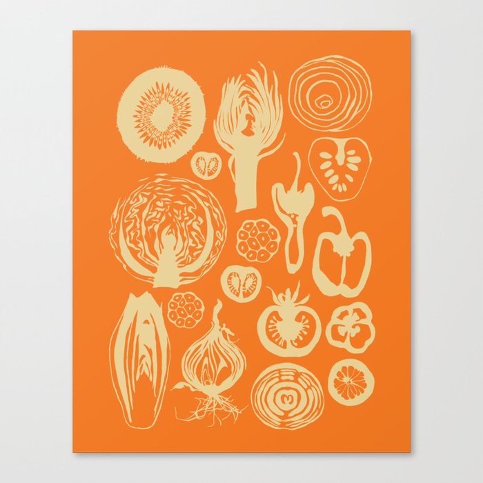 Adorned Fruit and Vegetable Box in Orange and Cream Canvas Print