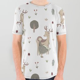Deer and Girl off white All Over Graphic Tee