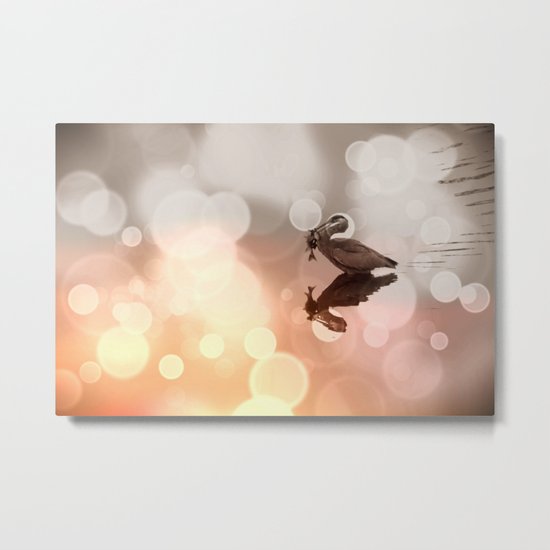 Great Blue Heron Hunter Reflection Metal Print