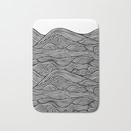 Black Waves Bath Mat | River, Nature, Lake, Black and White, Mixed Media, Graphicdesign, Ocean, Swim, Vector, Graphic 