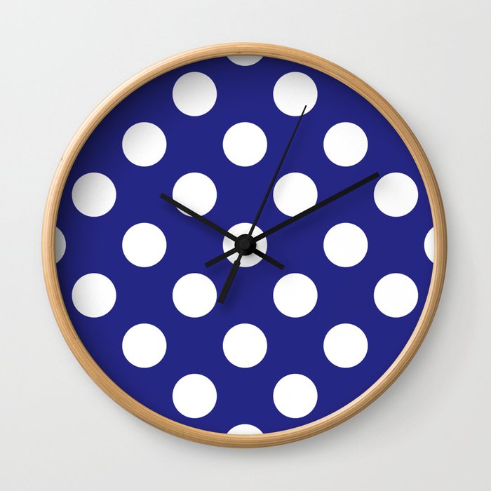 Geometric Candy Dot Circles - White on Navy Blue Wall Clock