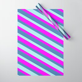 [ Thumbnail: Fuchsia, Blue & Turquoise Colored Lines/Stripes Pattern Wrapping Paper ]