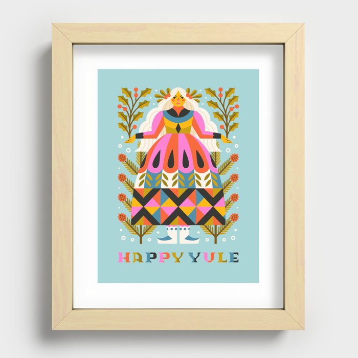 Happy Yule // Blue Recessed Framed Print