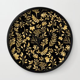 Elegant Gold Foliage Black Design Wall Clock | Brushstrokes, Whitecolor, Goldfoliage, Botanicaldesign, Handpaint, Trendydesign, Elegantfoliage, Black, Eucalyptusfoliage, Leavesdesign 