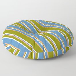 [ Thumbnail: Light Salmon, Green, White, and Blue Colored Striped Pattern Floor Pillow ]