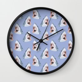 Jawesome - Blue Wall Clock | Beach, Jawesome, Fish, Sea, Pattern, Blue, Painting, Coastal, Jaws, Shark 