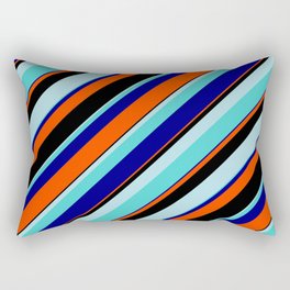 [ Thumbnail: Eye-catching Powder Blue, Turquoise, Blue, Red, and Black Colored Lined/Striped Pattern Rectangular Pillow ]