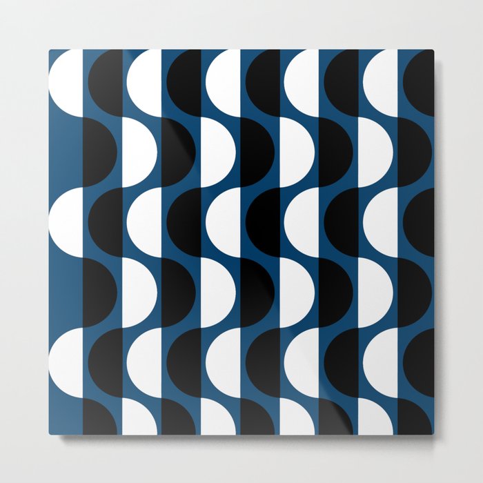 Abstraction_NEW_GEOMETRIC_BLUE_BLACK_WHITE_PATTERN_POP_ART_0311A  Metal Print