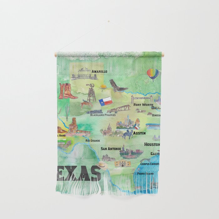 USA Texas Travel Poster Map With Highlights Wall Hanging