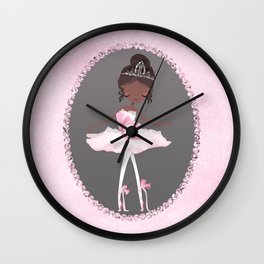 Pink & Grey Brown Ballerina Dancer Wall Clock