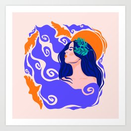 Dreaming of Peace - Girl with Doves Illustration Art Print