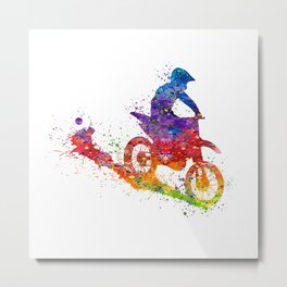 Motocross Boy Colorful Watercolor Art Motosport Gift Metal Print