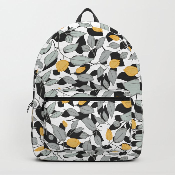 Yellow tulips pattern with black and white silhouette Backpack