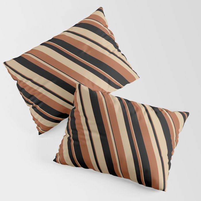 Tan, Sienna & Black Colored Lines/Stripes Pattern Pillow Sham