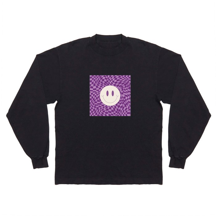 Warp checked smiley in purple Long Sleeve T Shirt