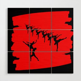 Ballerina figures in black on red brush stroke Wood Wall Art
