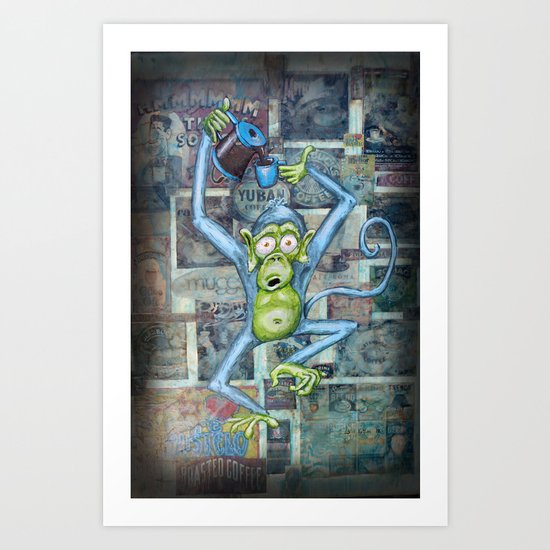 Rebecca's Coffee Drinking Monkey Art Print