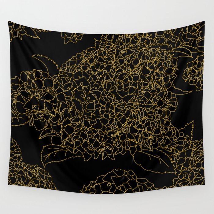 Floral 1 Hydrangea Black Wall Tapestry