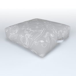 Light Grey and White Toys Outline Pattern Outdoor Floor Cushion