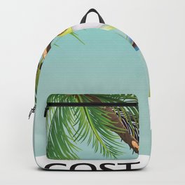 Costa Rica Tree Frog travel poster. Backpack | Costarica, Brown, Palmtree, Orange, Tropical, Paradise, Outdoors, Holidayposter, Leaf, Cartoonfrog 