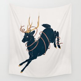 Prince of the Forest Wall Tapestry | Antlers, Surreal, Illustration, Painting, Drawing, Stag, Deer, Ribbon, Aesthetic, Digital 
